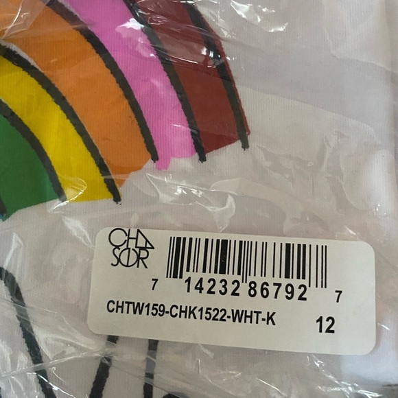 Chaser White Rainbow Peace T Shirt Girl’s Size 3 NWT Flutter Sleeves Swing Tee - Picture 9 of 10